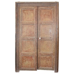 Pair of Spanish 18th Century Original Painted Eight-Panel Doors with Surround 11