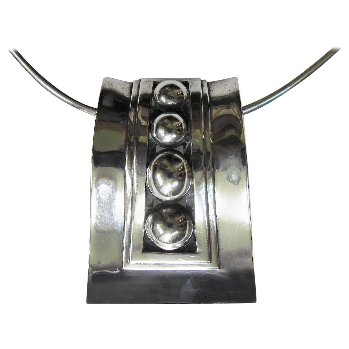 Sterling Pendant, Brooch by Mexican Modernist Jeweler Rafael Melendez For Sale