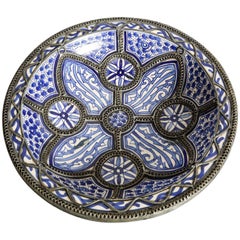 Decorative Moroccan Blue and White Handcrafted Ceramic Bowl from Fez