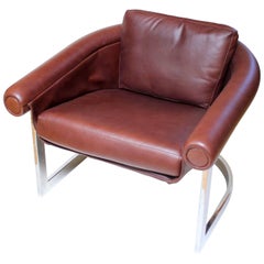 Mid-Century Cantilevered Lounge Chair in the Style of Milo Baughman