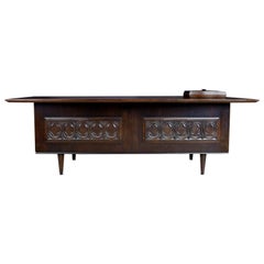 Vintage Large Executive Desk with Carved Reliefs by Maurice Bailey for Monteverdi-Young