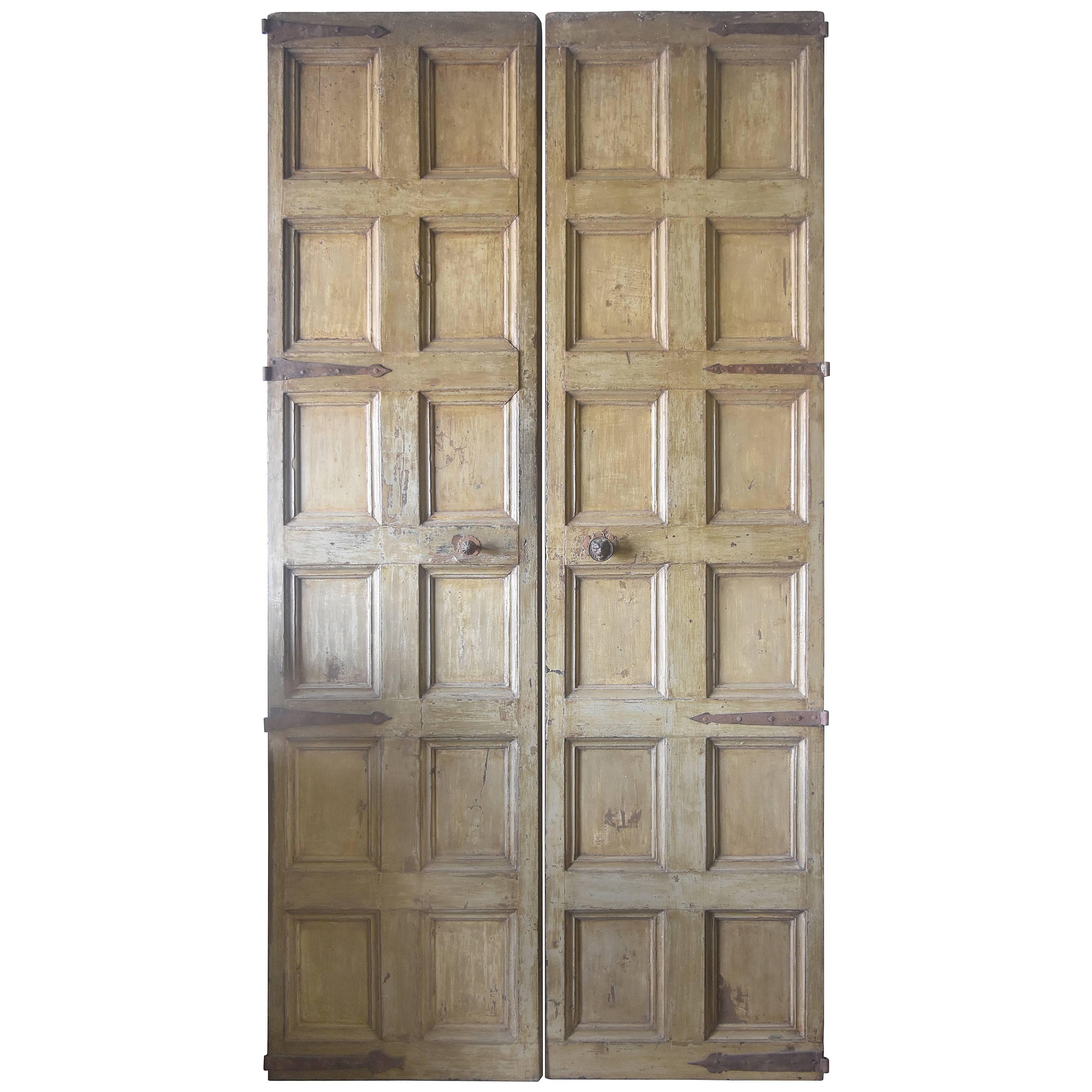 Spanish Late 18th Century 12-Panel Doors with Original Hardware and Paint