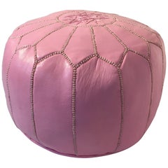 Moroccan Hand Tooled Leather Pouf in Baby Pink Color