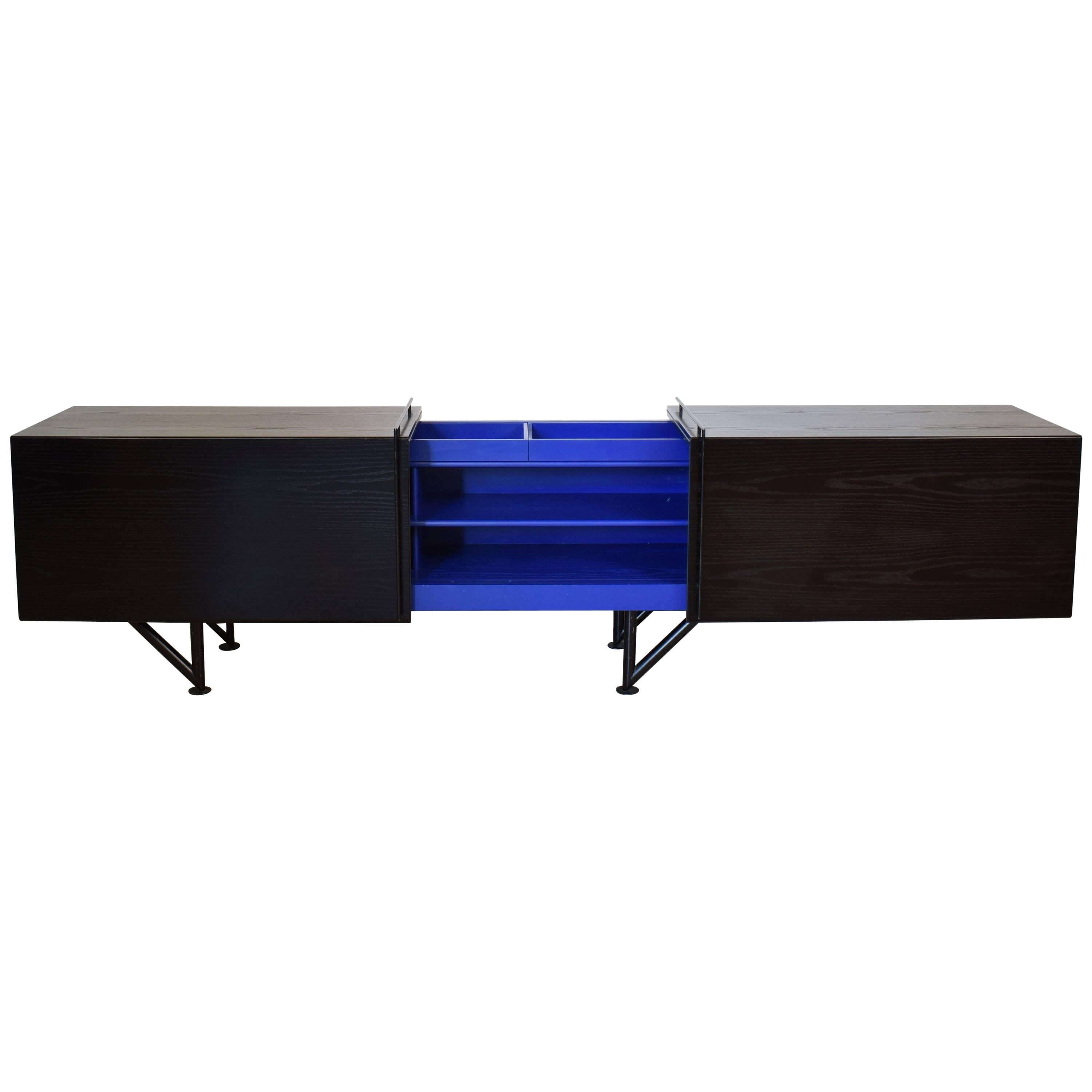 Postmodern Memphis Group Style Sideboard in Black and Blue, 1980s For Sale