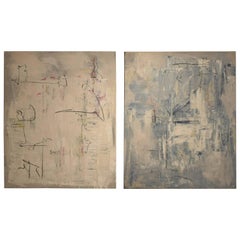 Pair of Contemporary Modern Abstract Acrylic Paintings on Canvas