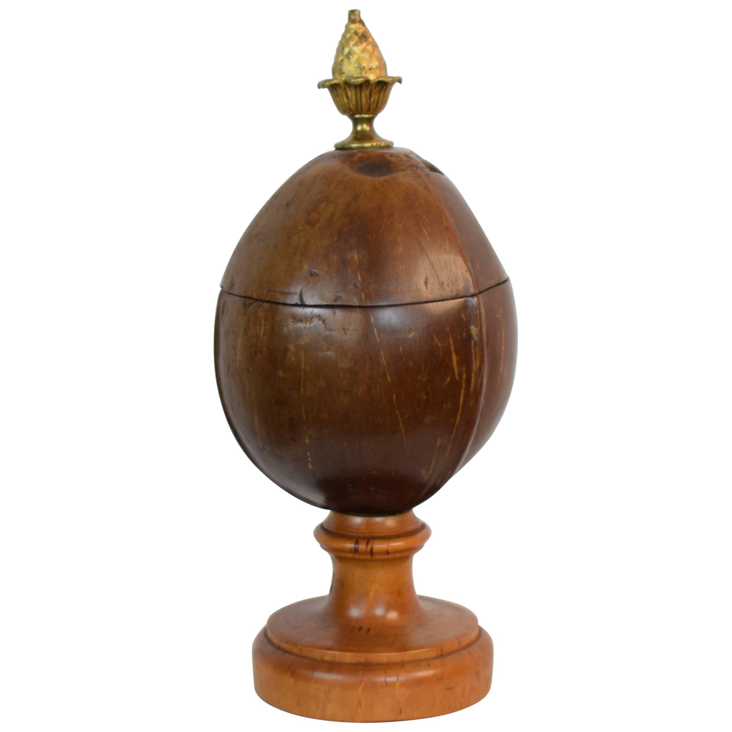 Early 19th Century, German Coconut Box on a Turned Wooden Stand