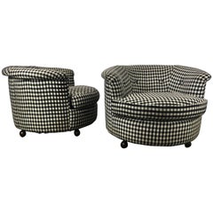 Pair of Barrel Back /Tub Lounge Chairs on Castors by Milo Baughman