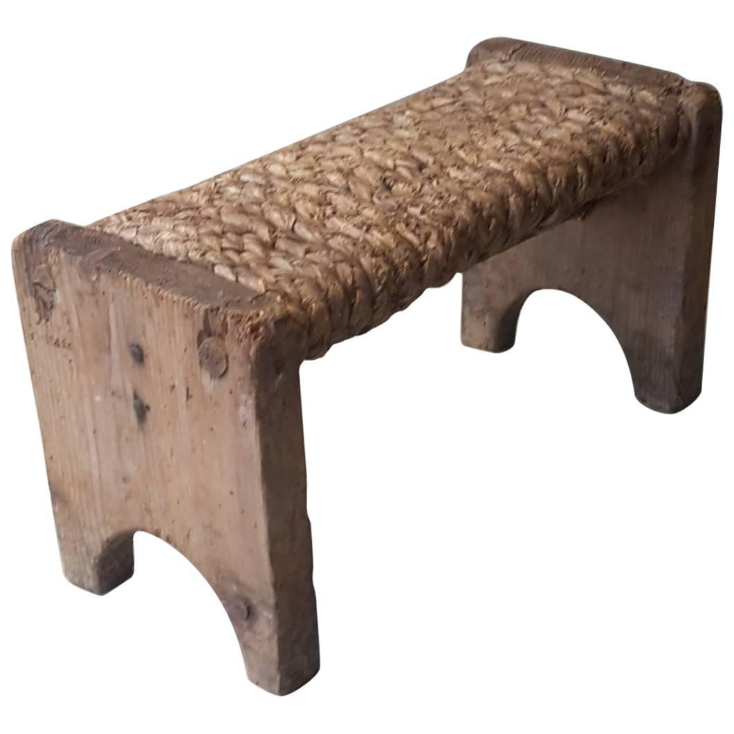 Early 19th Century Footstool Made of Straw and Wood For Sale