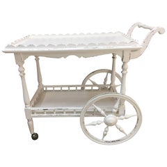 Vintage Italian White Carriage Wood Trolley