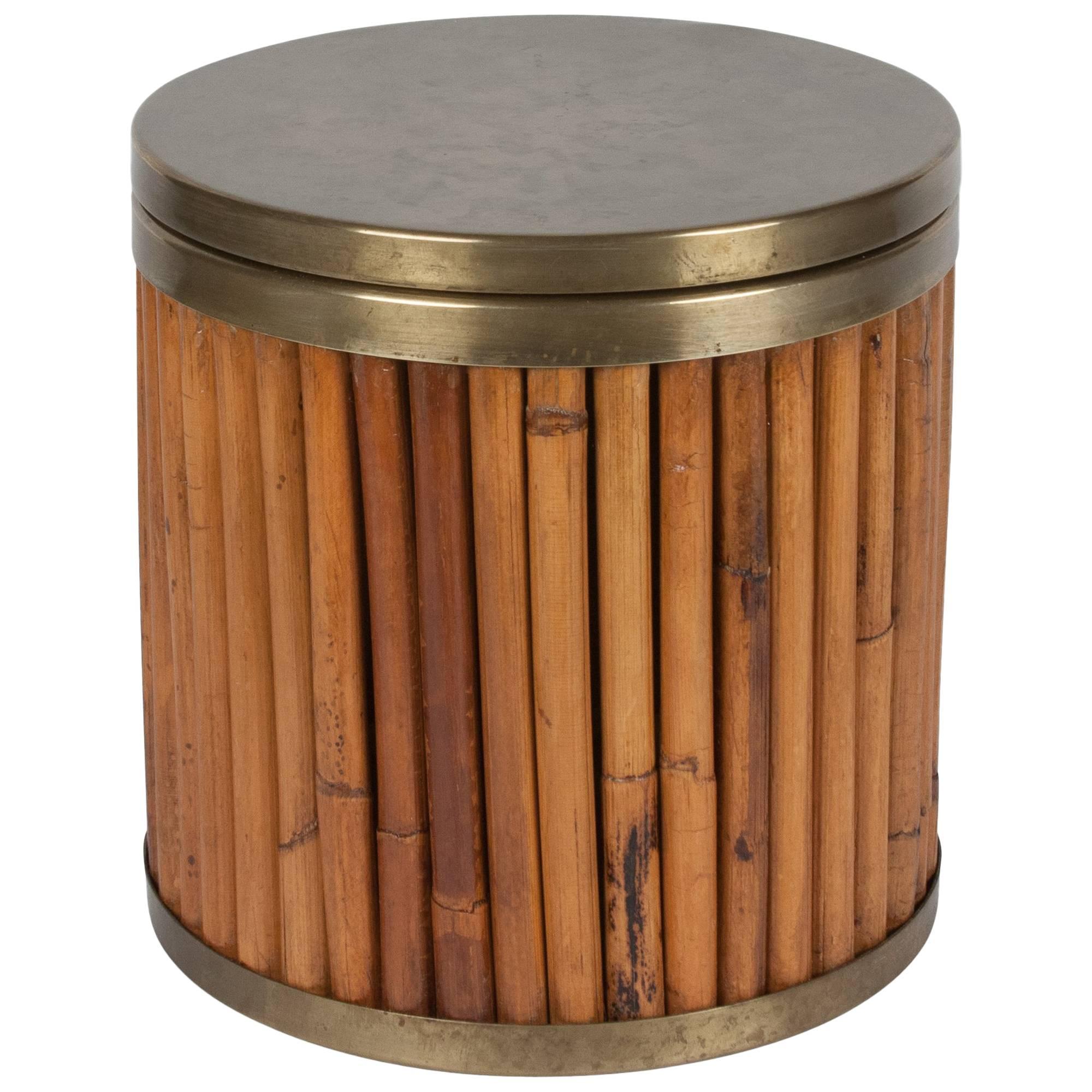 Bamboo and Brass Wastebasket by Gabrielle Crespi For Sale