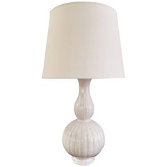 Large French 1970s White Ceramic Table Lamp