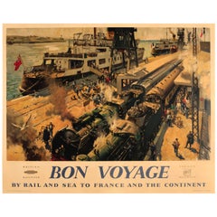 Retro Original SNCF French And British Railways Poster - Bon Voyage - By Rail And Sea