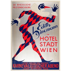 Original Art Deco Vienna Carnival Poster for Edith Heinemann at Hotel Stadt Wien