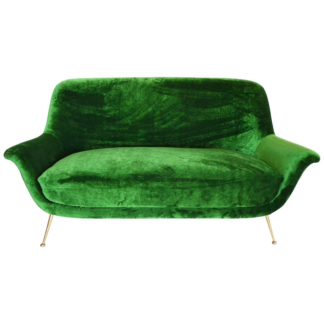 Magnificent Italian Mid-Century Sofa Reupholstered with Emerald Velvet, 1950s