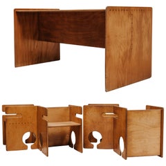 20th Century Vintage Design Child Desk and His Four Chairs