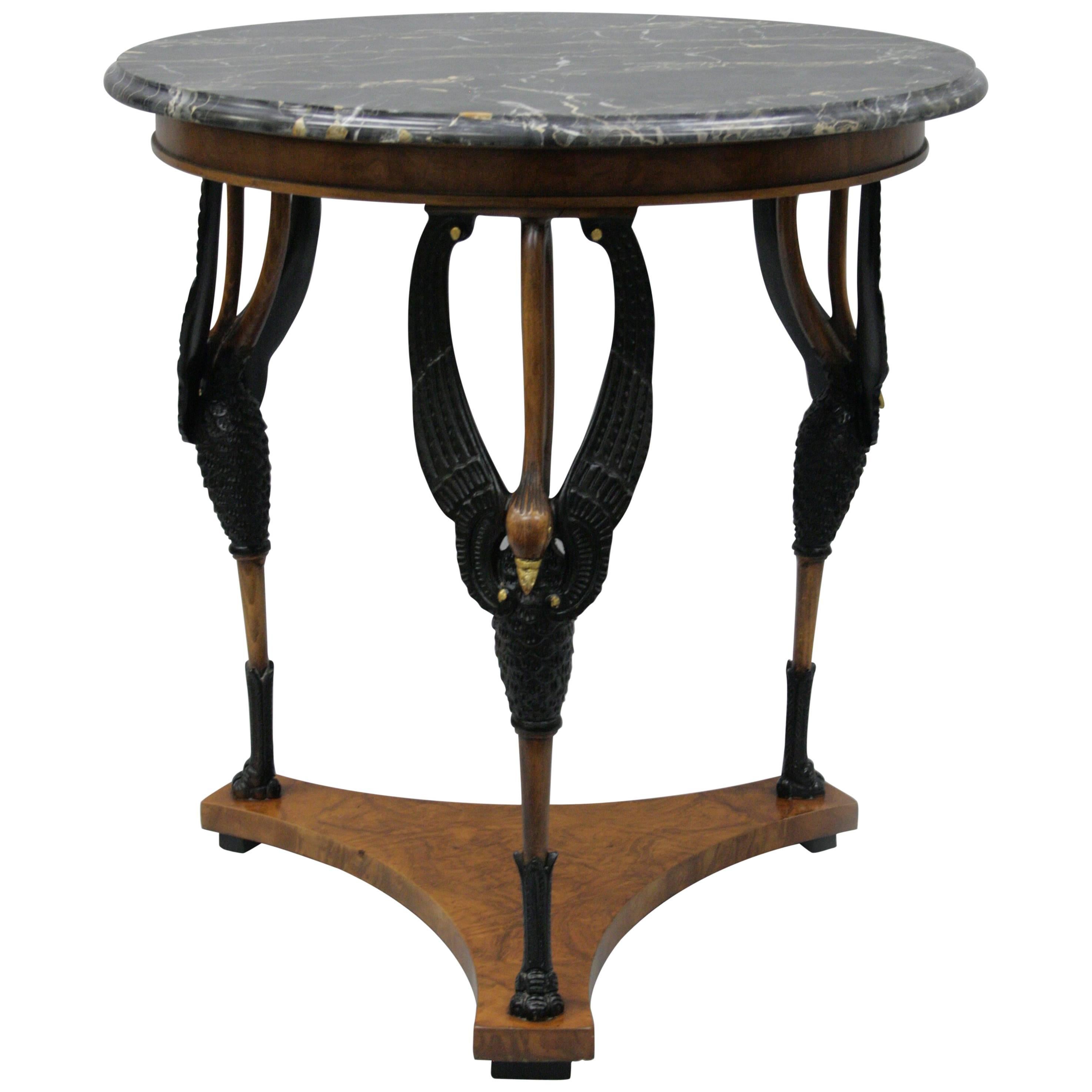 Regency Neoclassical Swan Marble Top Round Gueridon Center Table by Giemme Italy