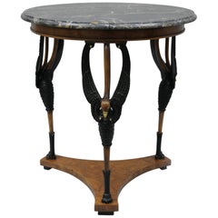 Regency Neoclassical Swan Marble Top Round Gueridon Center Table by Giemme Italy