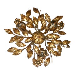 Gilt Metal Foliage Motif Light Fixture