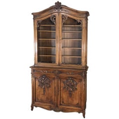 Antique 19th Century French Regence Walnut Bookcase, China Buffet