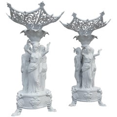 Large Pair of Cast Iron Statues with Women Holding Grapes 10
