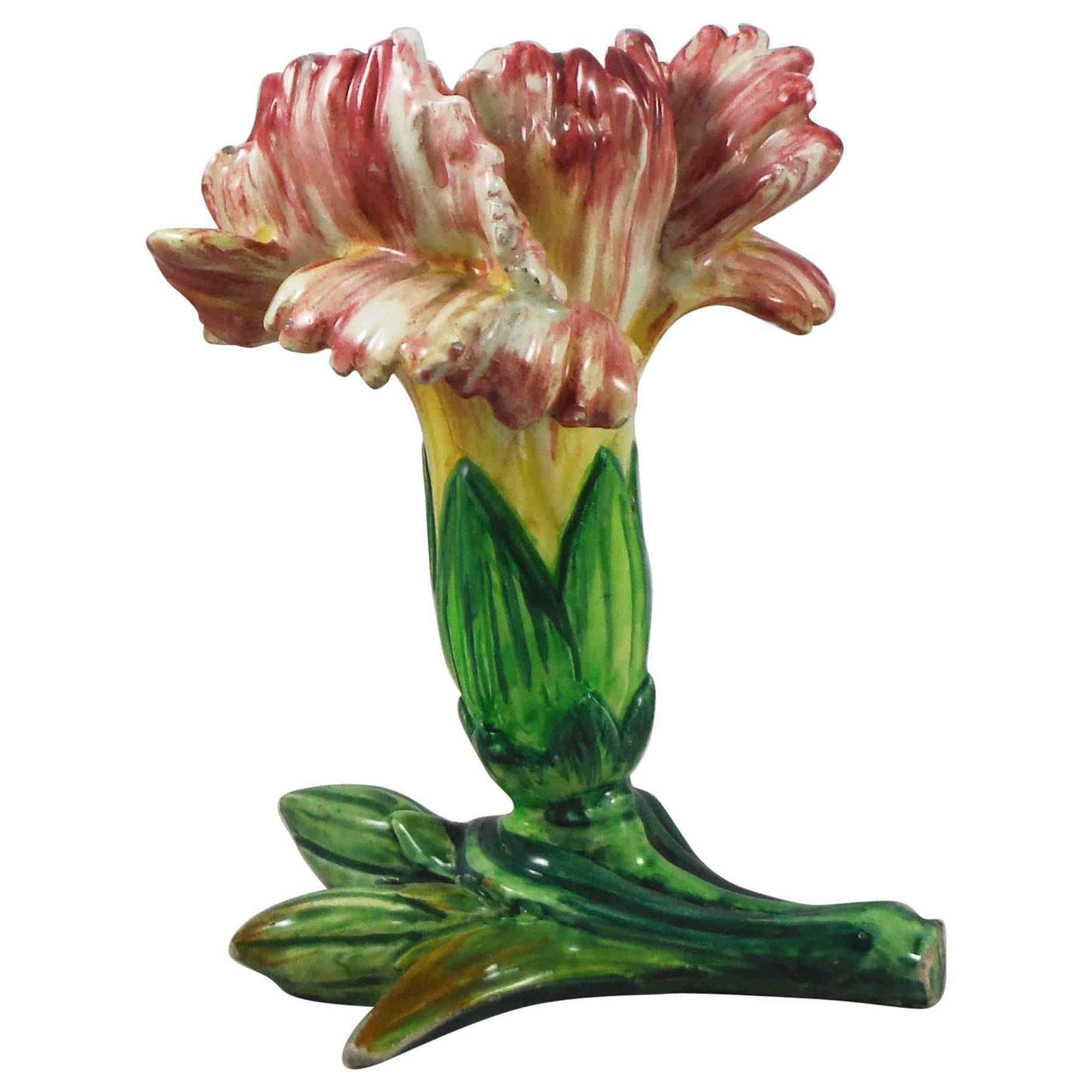 Majolica Carnation Flower Vase Jerome Massier, circa 1900 For Sale
