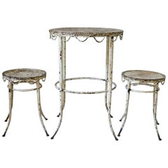 Table and Two Stools in the Style of Matégot, France, circa 1950s