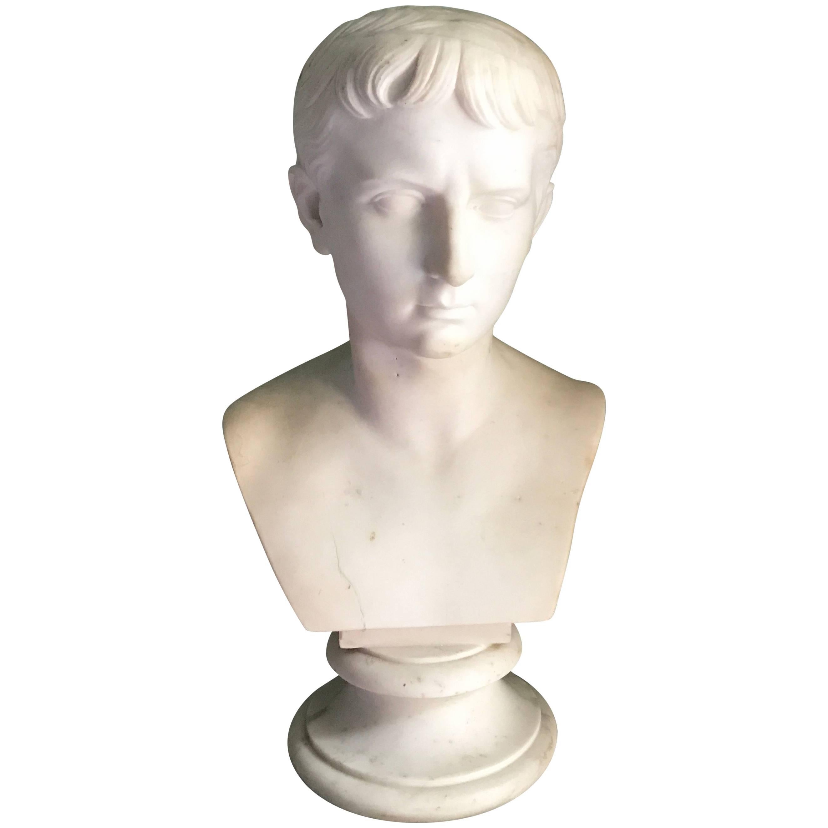 19th Century Marble Bust of Young Octavian, after Antonio Canova, 1757-1822 For Sale