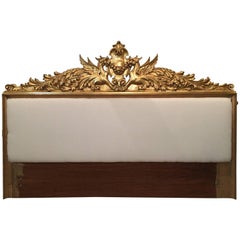 Used Hollywood Regency Style Gilt and Upholstered Headboard with Griffins