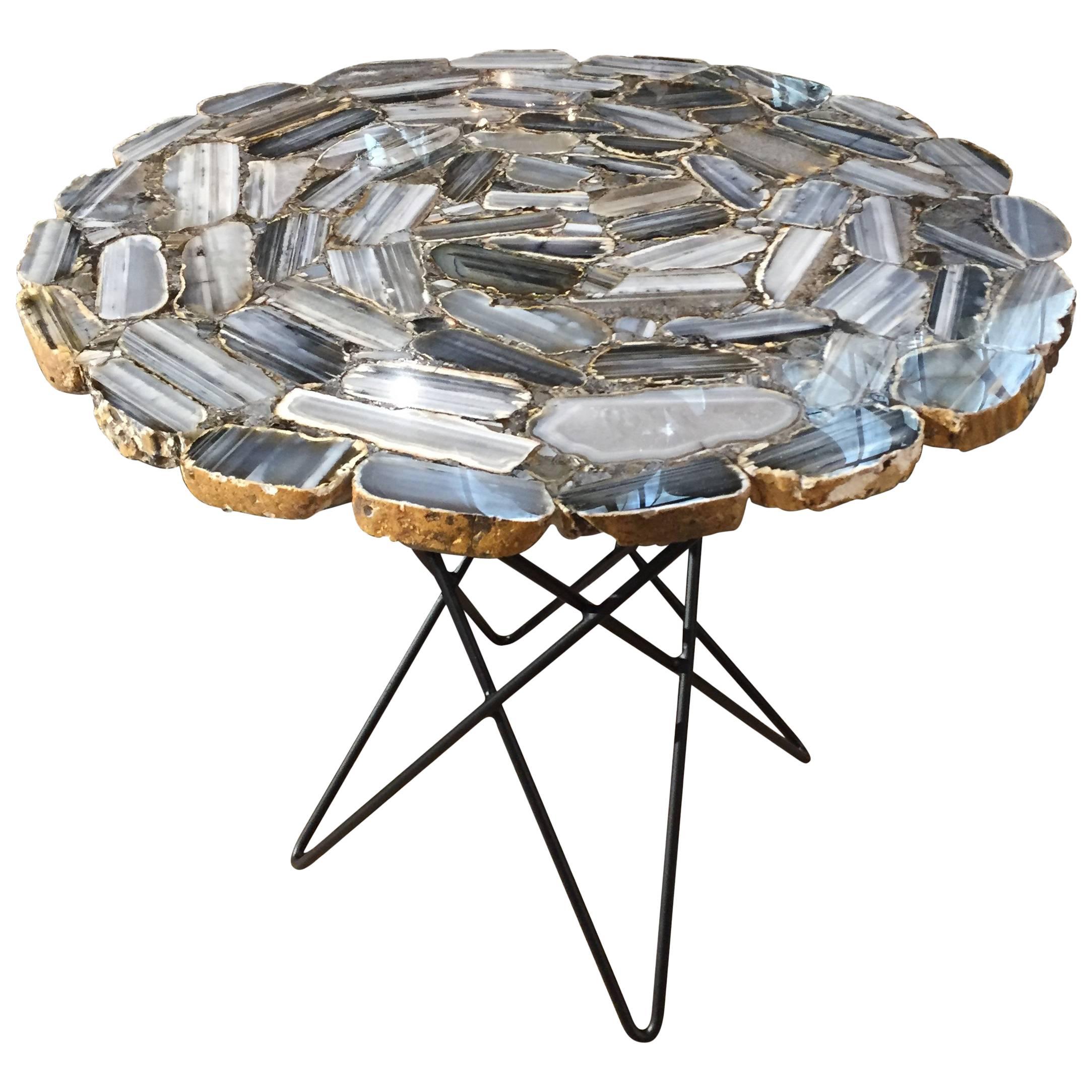Agate Side Table with Steel Base For Sale