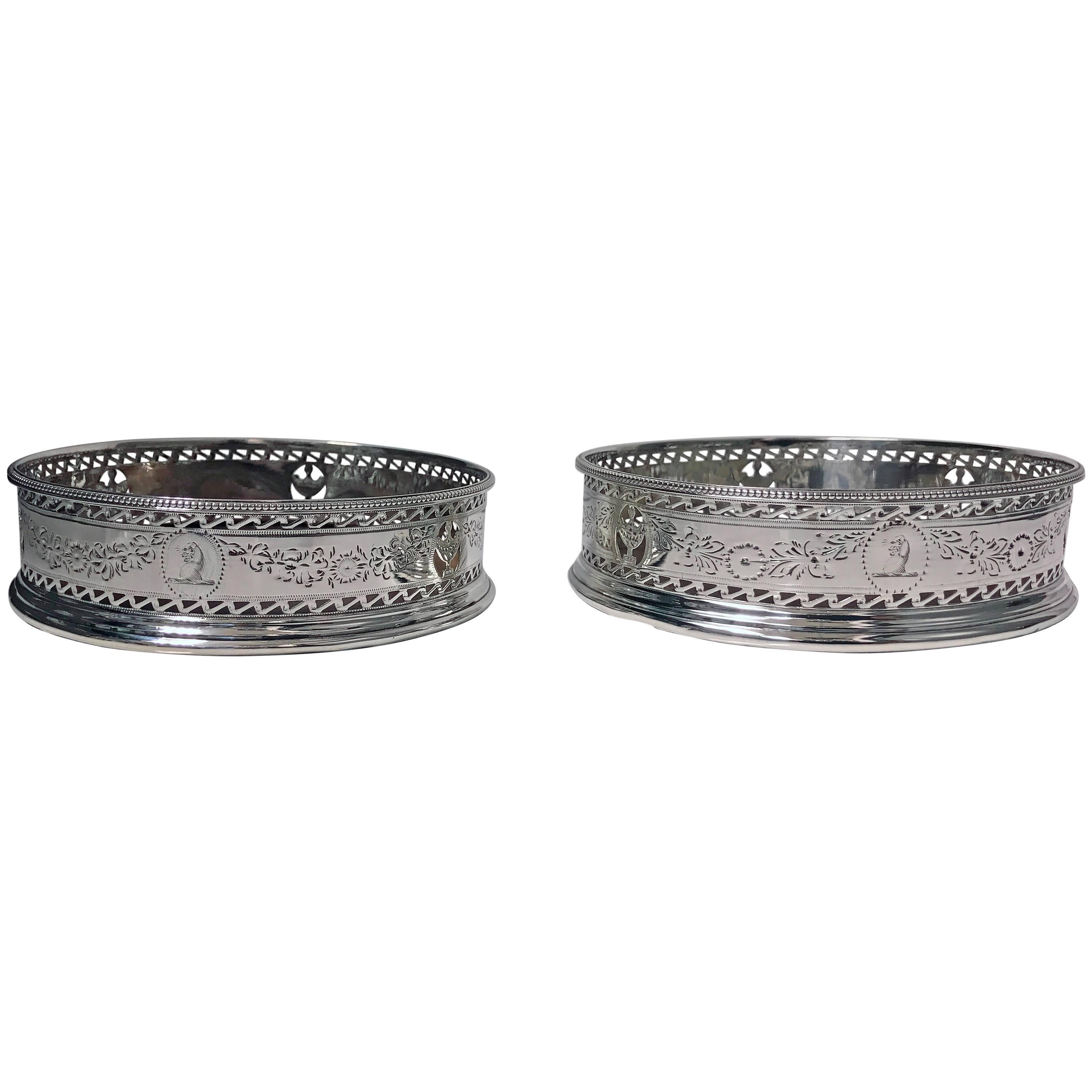 Pair of Georgian Silver Wine Coasters, London, 1782, Robert Hennell