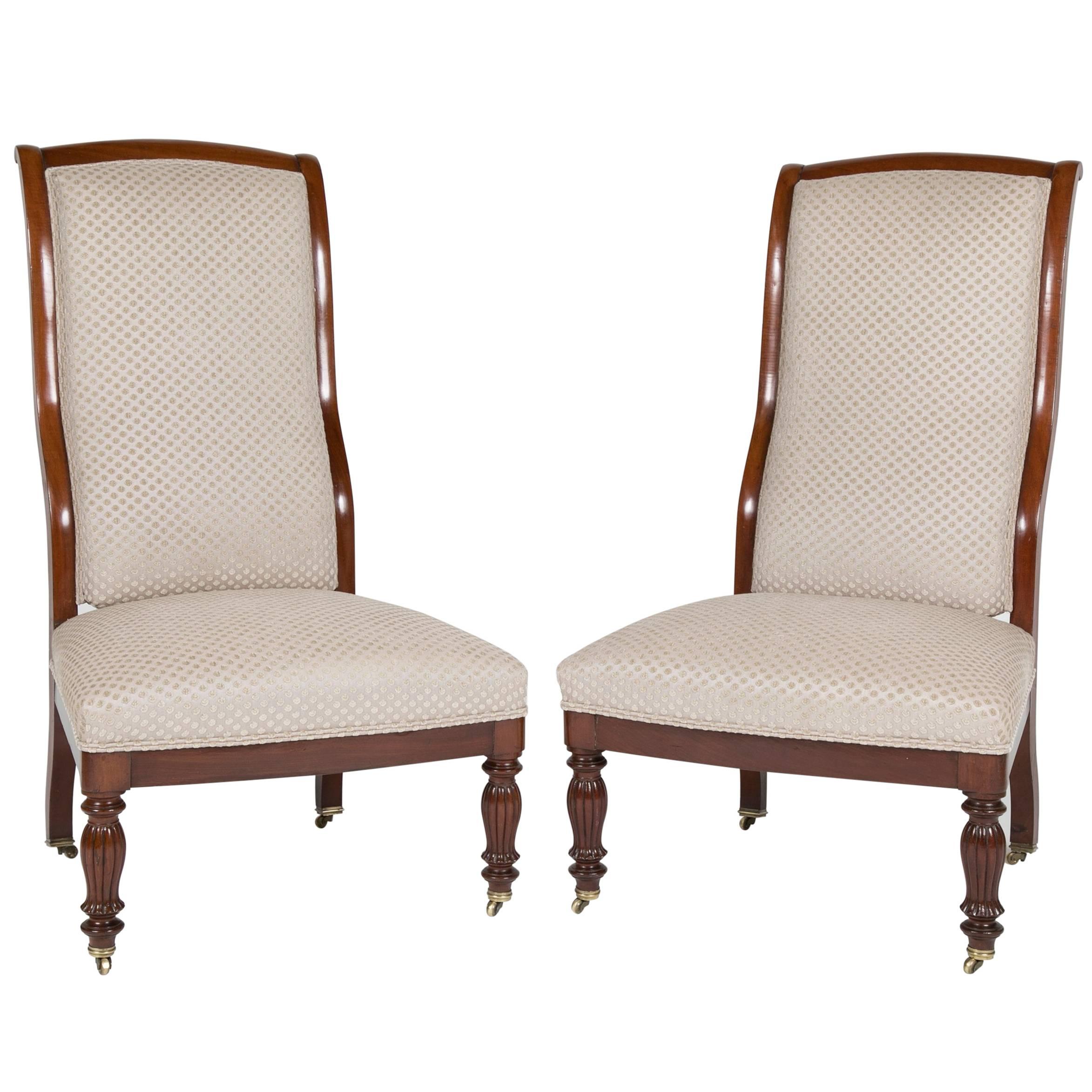 Matched Pair of Early Louis Philippe Mahogany Chauffeufes/Slipper Chairs