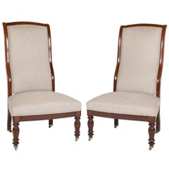 Matched Pair of Early Louis Philippe Mahogany Chauffeufes/Slipper Chairs