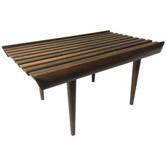 Mid-Century Solid Wood Small Platform Slat Bench or Coffee Table
