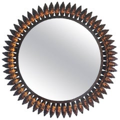 Mid-Century Spanish Sunburst Round Copper Mirror, 1950s 1