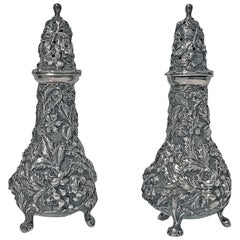 Pair of Stieff Sterling Silver Rose Repousee Casters, 1915