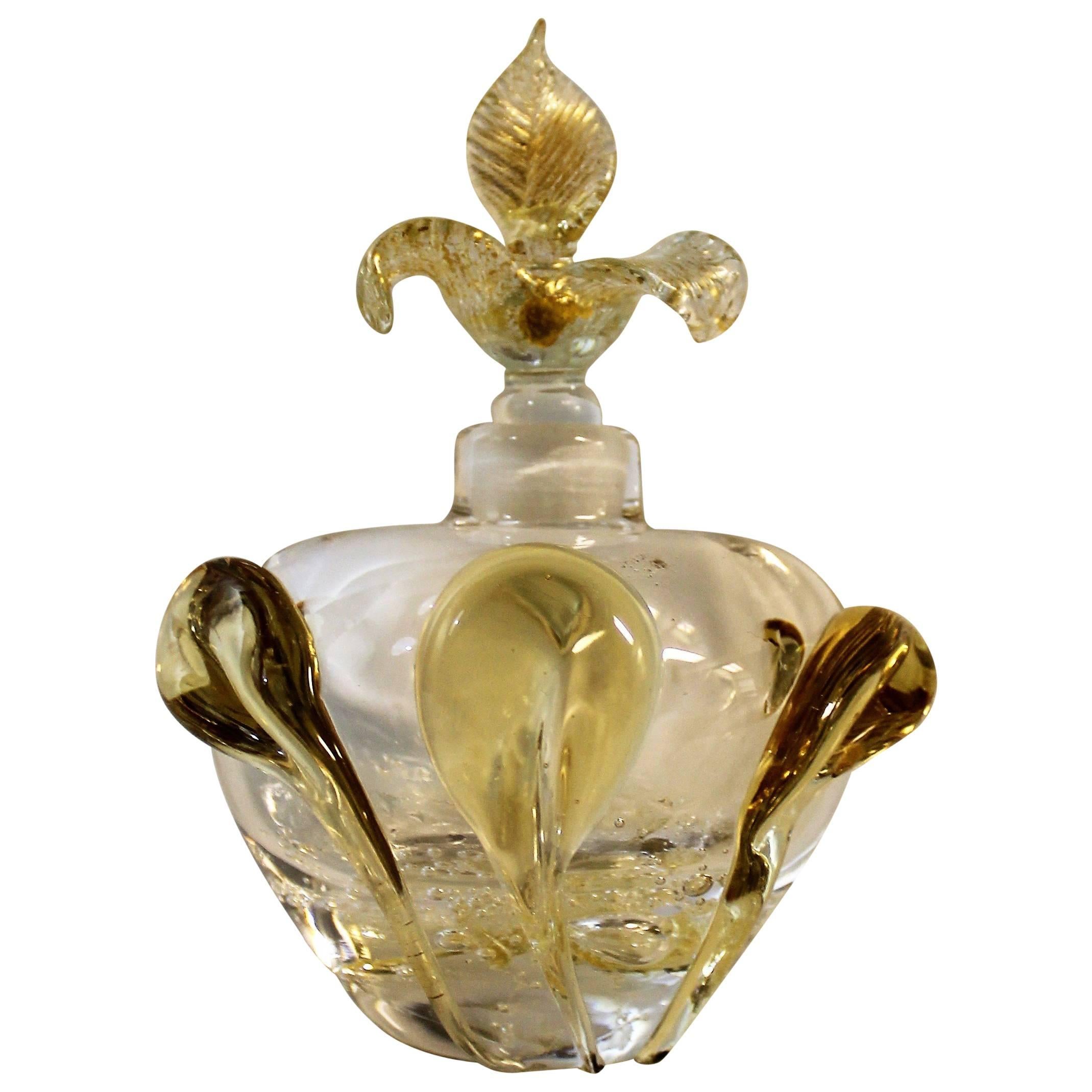 Murano Perfume Bottle with Gold Flecks Attributed to Barovier e Toso