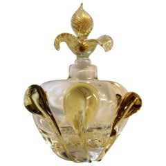 Murano Perfume Bottle with Gold Flecks Attributed to Barovier e Toso