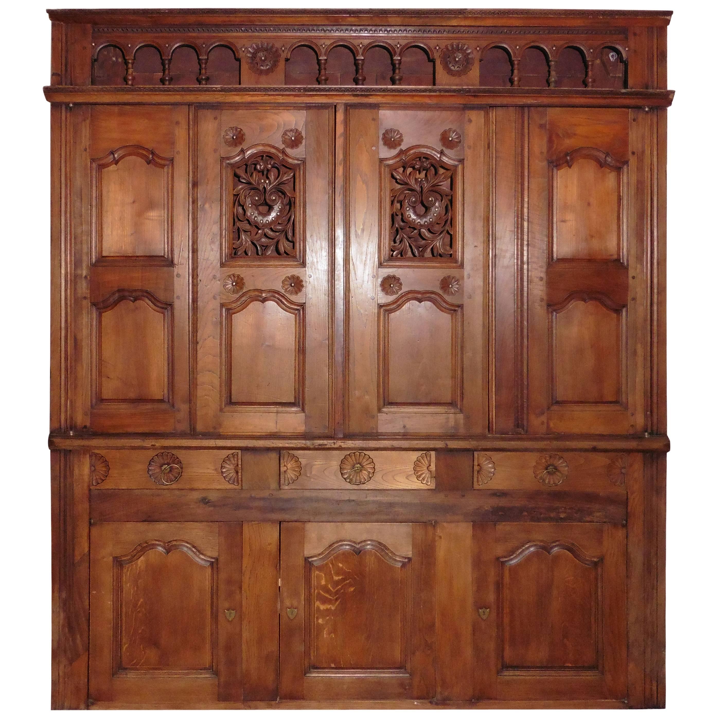 19th Century, French Carved Buffet Cabinet from Brittany