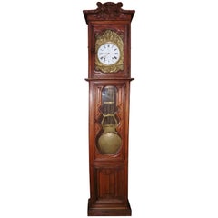 19th French Carved Oak Grandfather Clock from Normandy