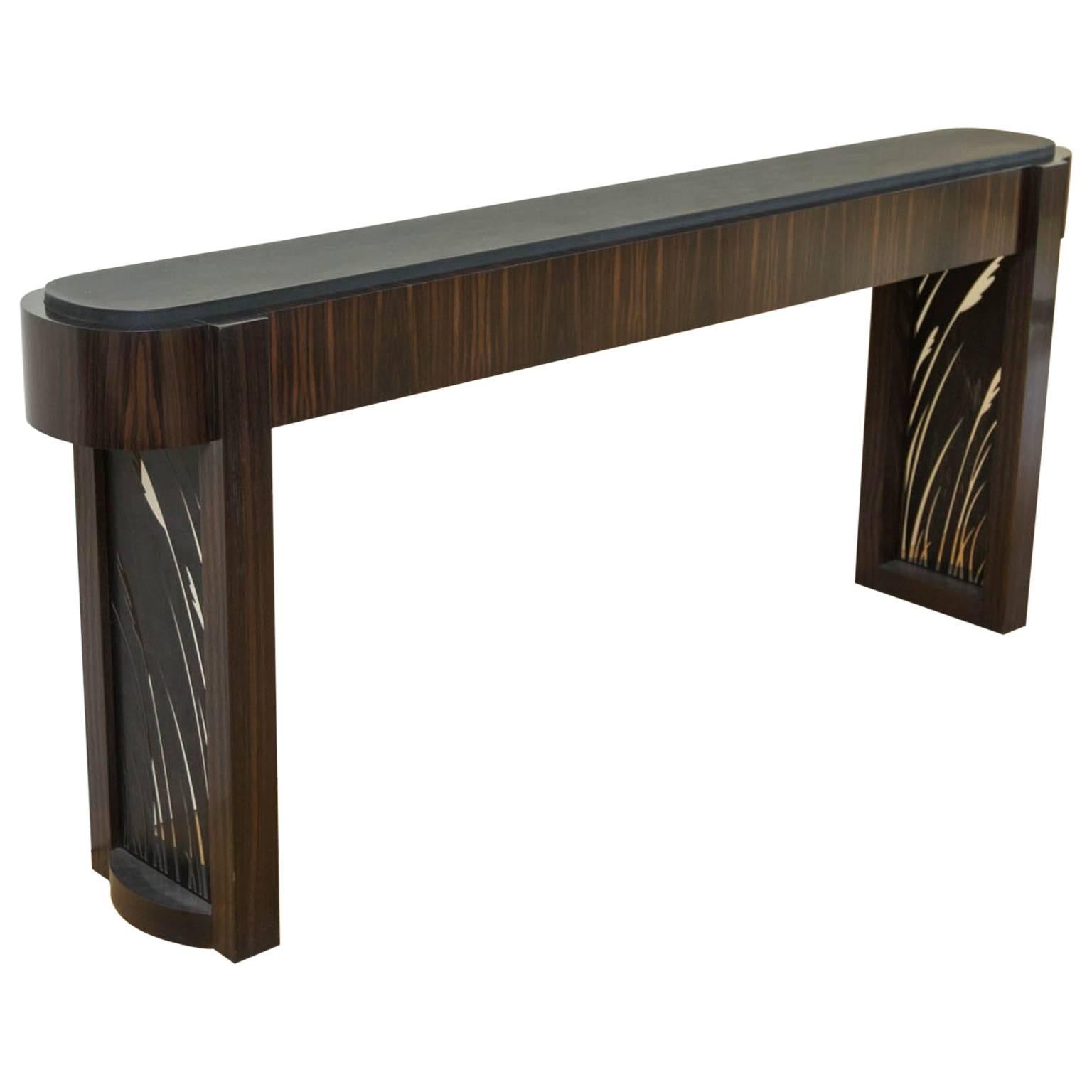 Macassar Ebony and Patinated Steel Console Table by Gregory Clark For Sale