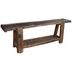 Antique French Elm and Oak Workbench