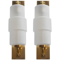 Pair of Murano Frosted Glass and Brass Sconces