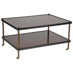 Mahogany Coffee Table with Ebonized Trim and Brass Hardware