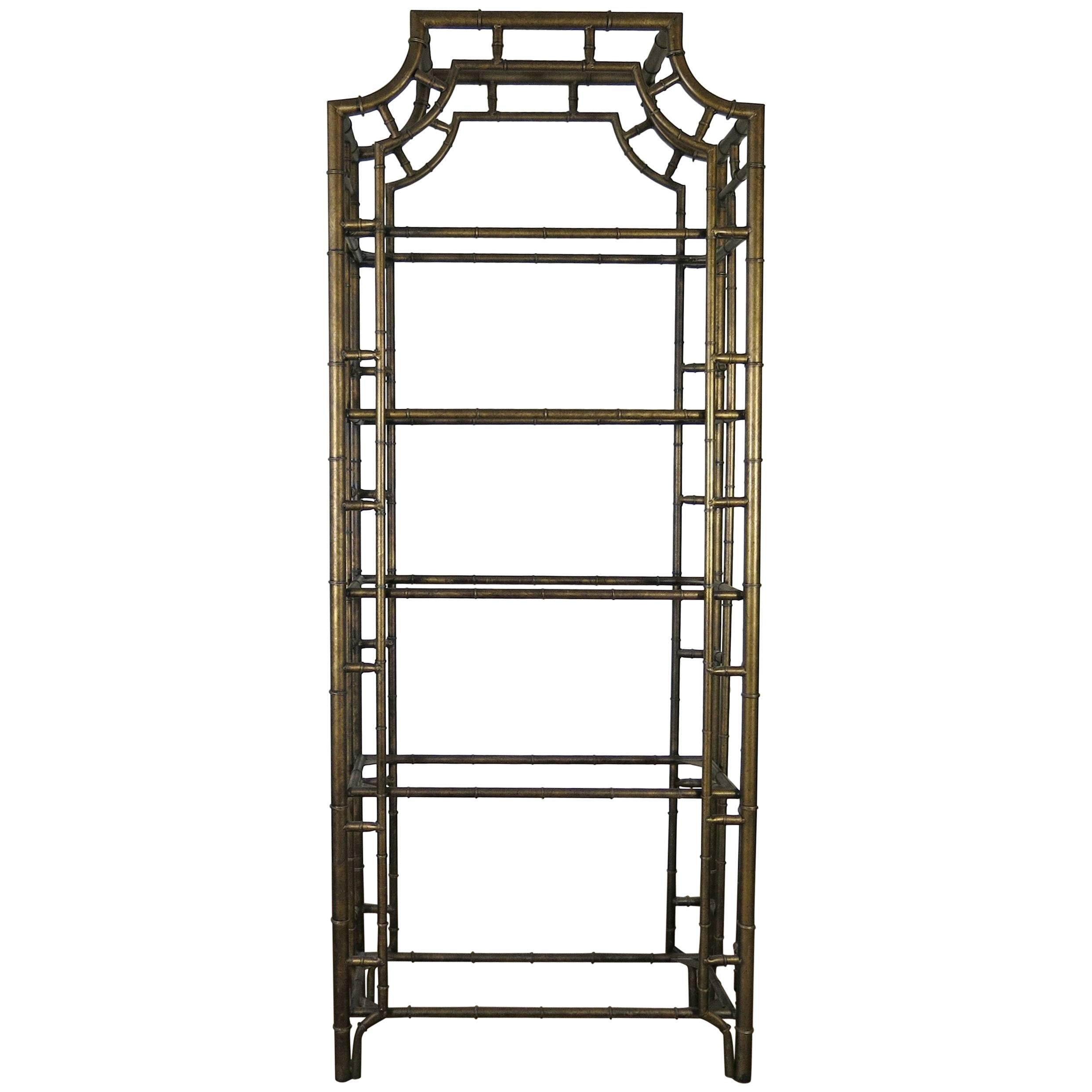 Chinese Chippendale Metal Faux Bamboo Étagère