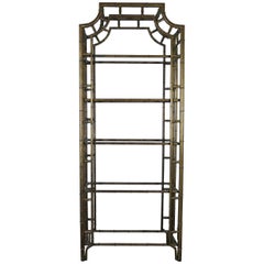 Chinese Chippendale Metal Faux Bamboo Étagère