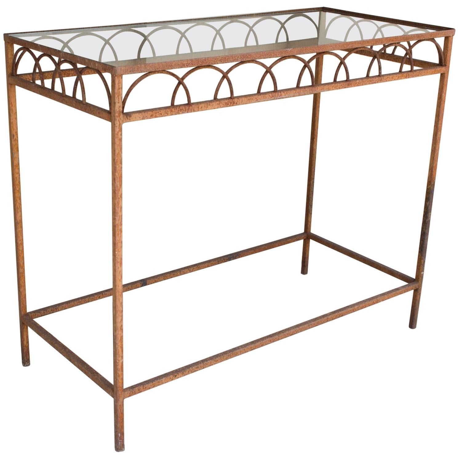 Antique French Iron & Glass Bar Height Console Table from a Parisian Flower Shop