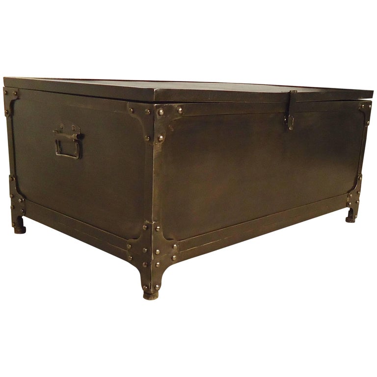 Heavy Black Metal Trunk For Sale at 1stdibs