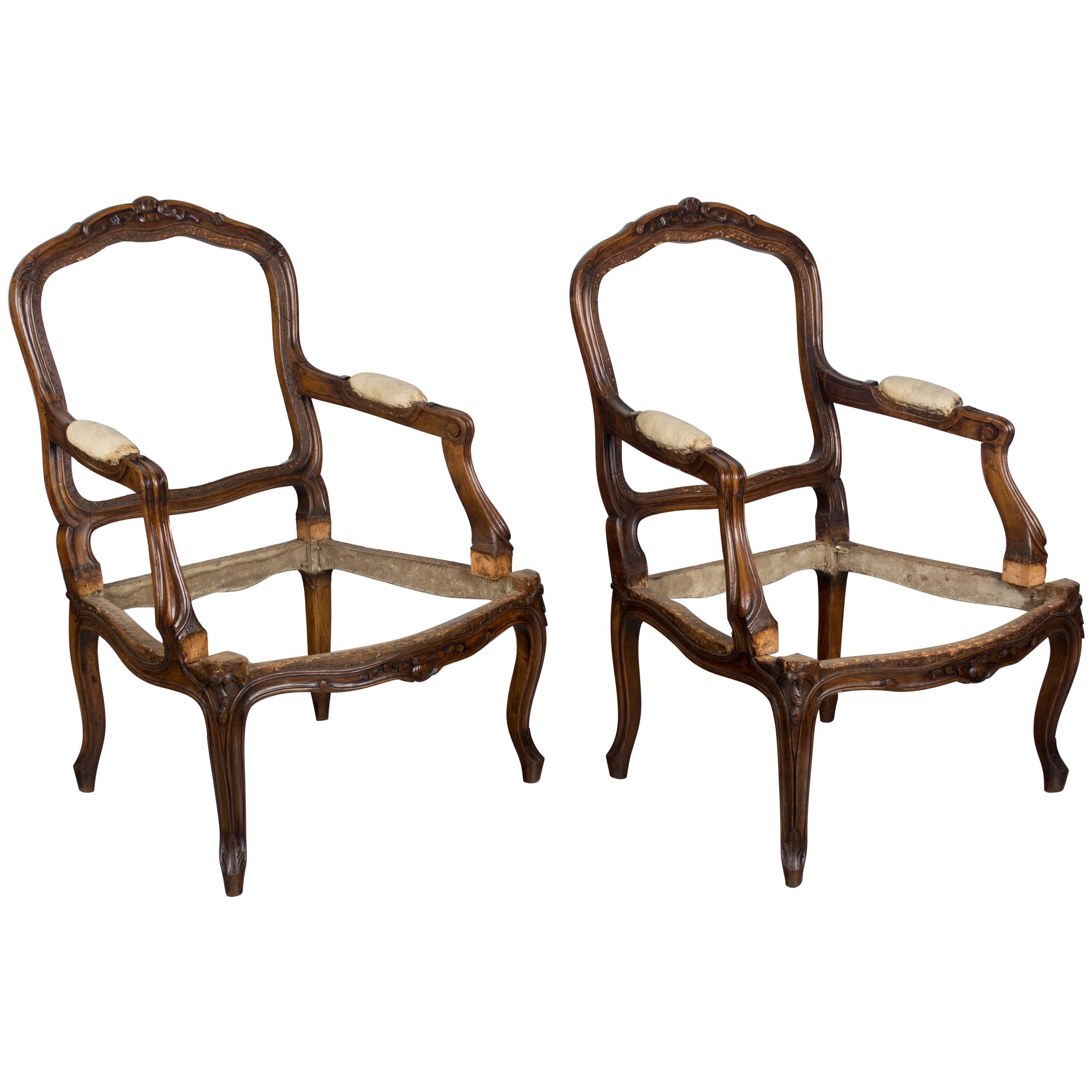 Pair of 19th Century Louis XV Walnut Fauteuils at 1stDibs