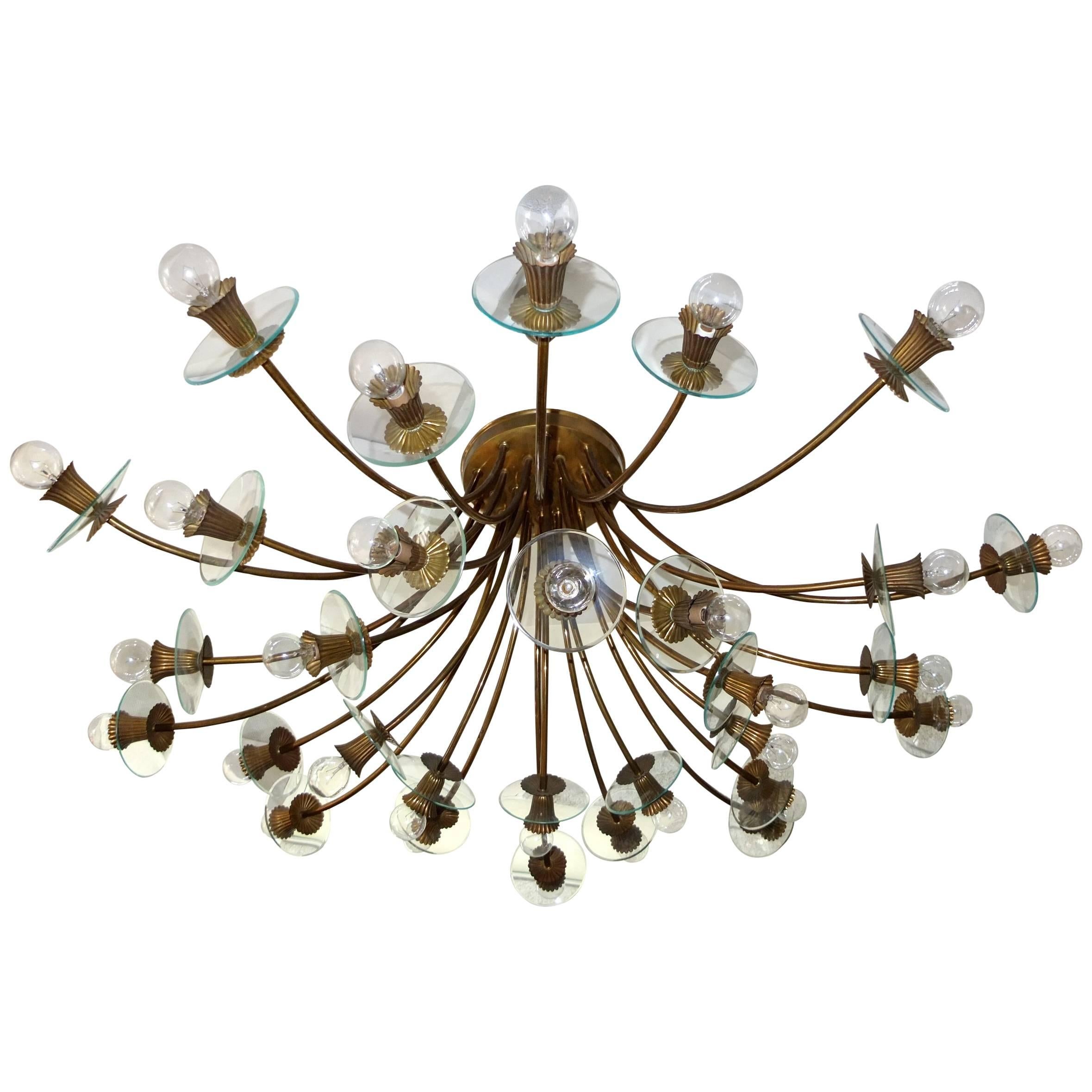 Large and Rare Italian 30 Arm Chandelier after Pietro Chiesa for Fontana Arte