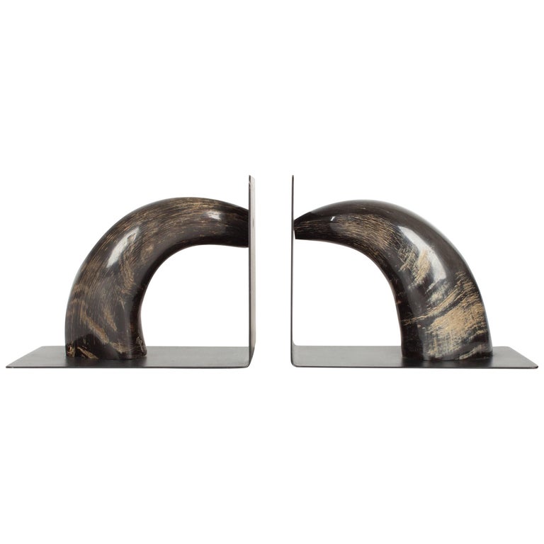Rare Pair of Black Buffalo Horn Auböck Bookends, Vienna, 1950s at 1stDibs